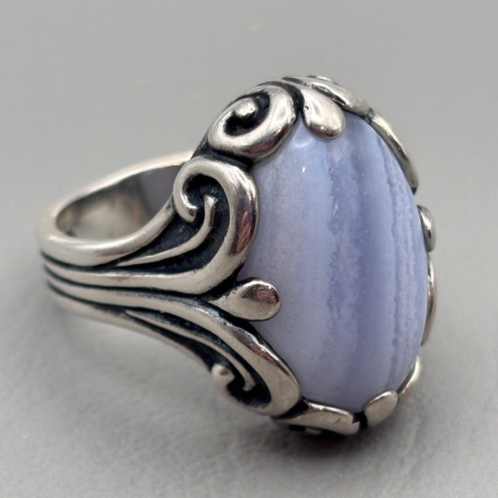 Vintage Carolyn Pollack Relios Ring Sterling Blue Lace Agate 8.25